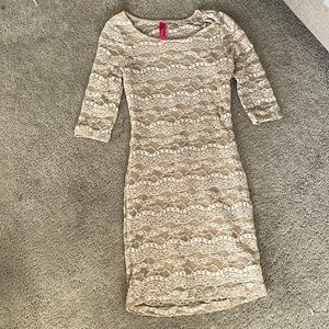 Tan and white lace dress size medium